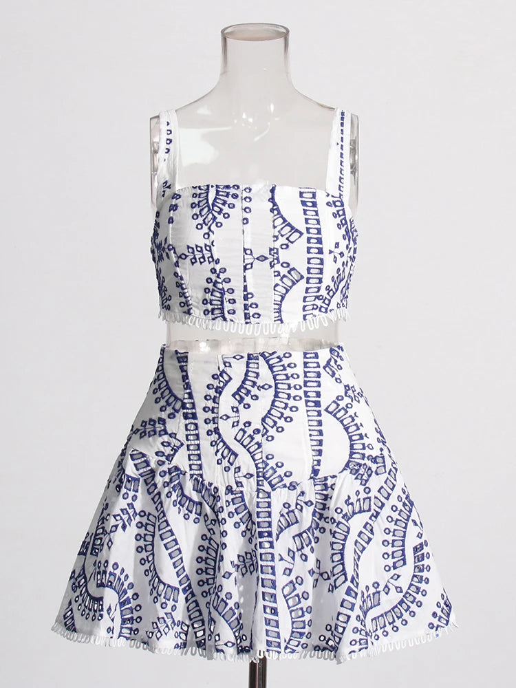 White and Blue Embroidered Top and Mini Skirt | Broderie Anglaise | Charo Ruiz Ibiza Dupe