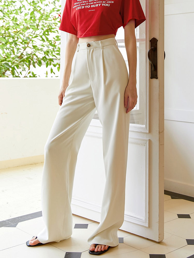 Zalia Atelier | Ivory Color Loose Fit Trousers | Minimalist Fashion Style