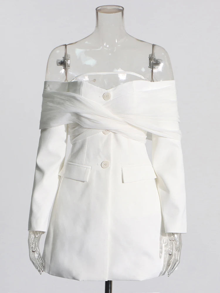 Zalia Atelier | White Blazer Open Shoulders 