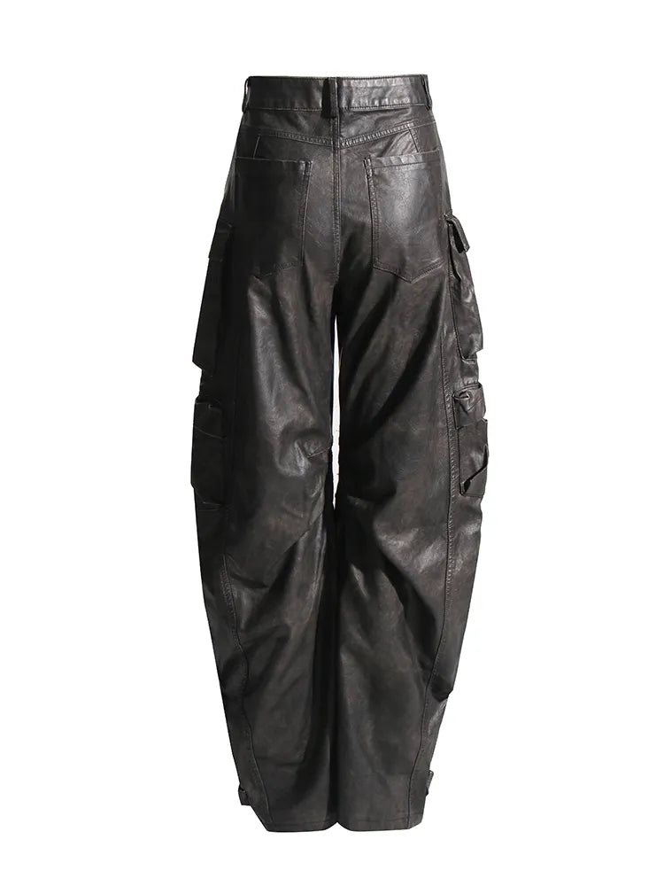 Dark Gray PU Leather Cargo Pant