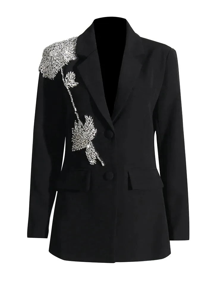 black blazer with stunning rhinestone design