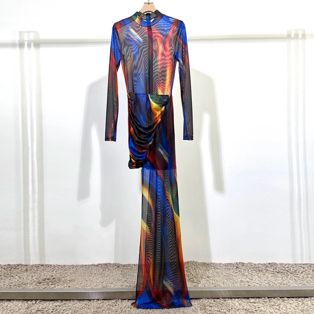 Multicolor Mesh Print Dress