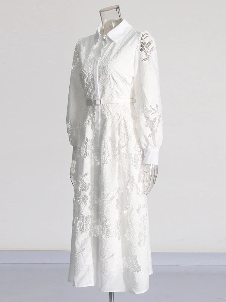 White Embroidery Lace Midi Dress | Zalia Atelier