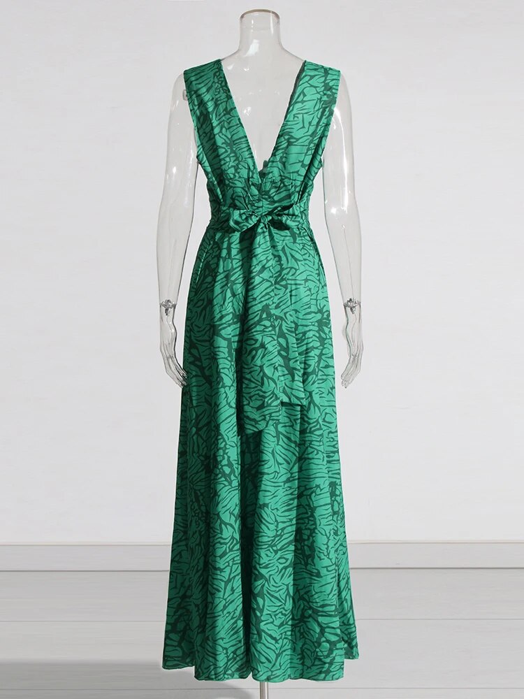 Green Maxi Dress plunge neck