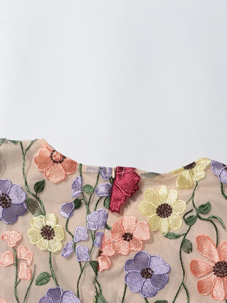 Floral Embroidery Mini Dress