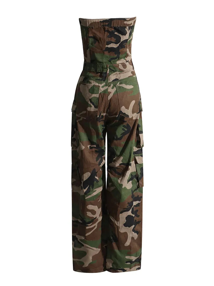 Strapless Camouflage jumpsuit cargo style