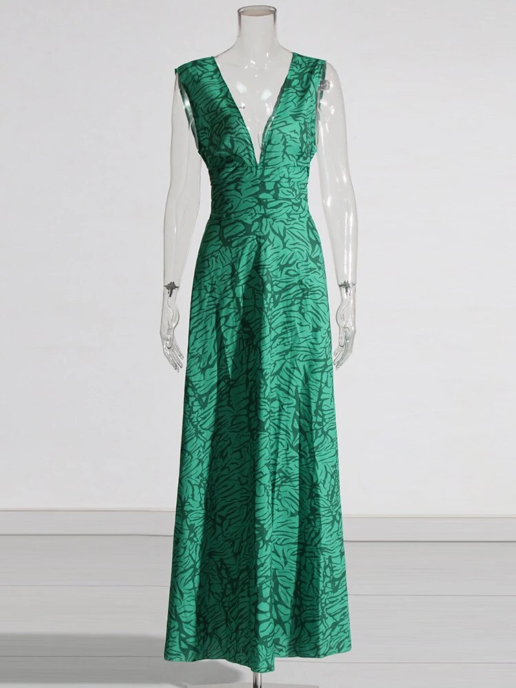 Green Maxi Dress plunge neck