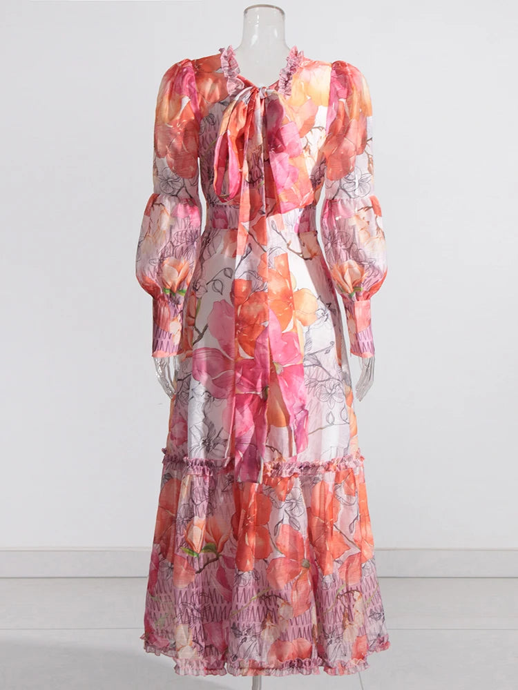 Floral Print Maxi Dress Long Sleeves Designer Inspired