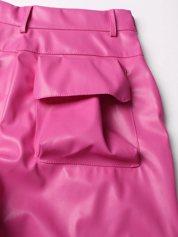 Pink Leather Cargo Pants