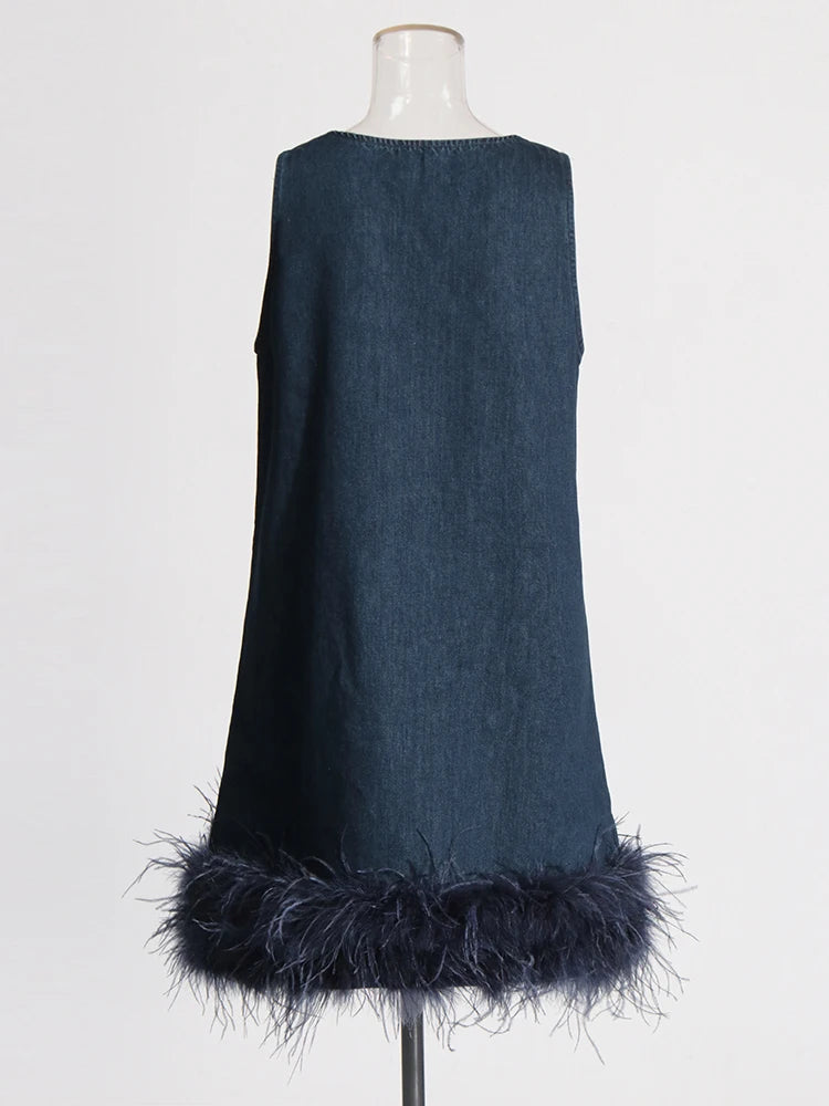 Feather Hem Denim Dress