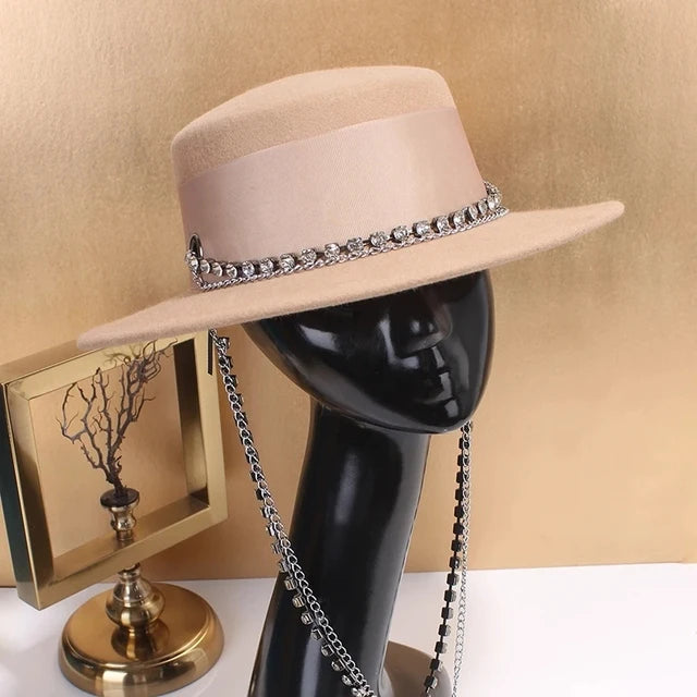 Rhinestone Chain Wool Hat