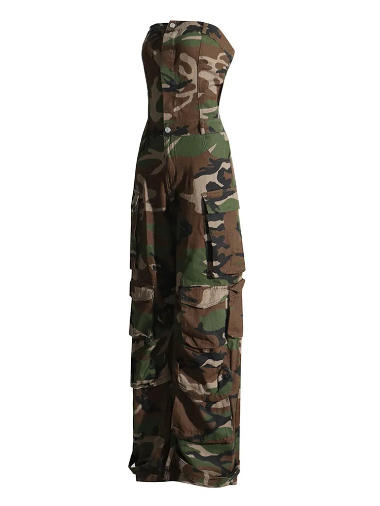 Strapless Camouflage jumpsuit cargo style