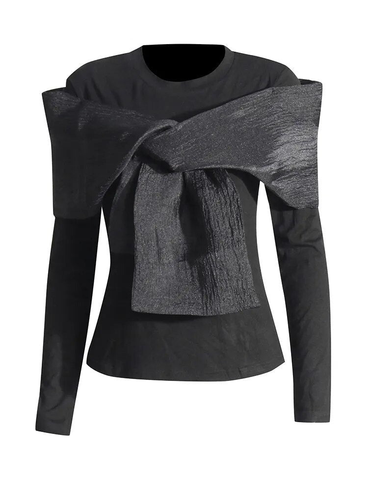 Black long sleeve top with bow tie detail | Zalia Atelier