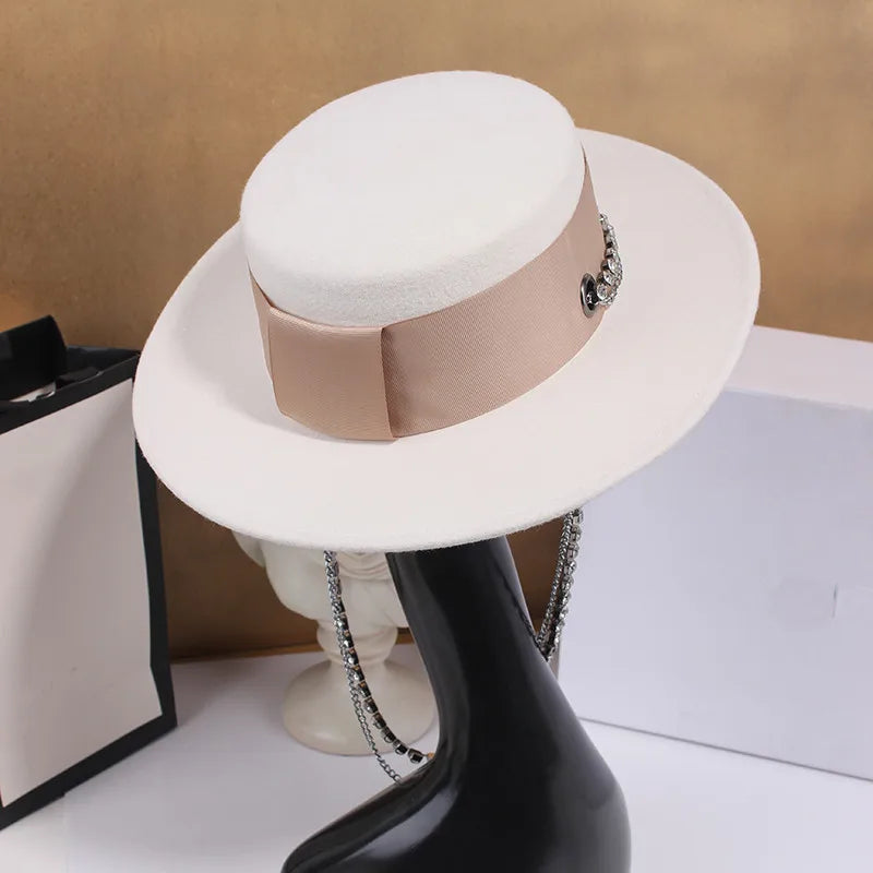 Rhinestone Chain Wool Hat