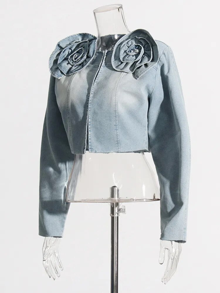 Light Blue Denim Jacket with two flower appliques