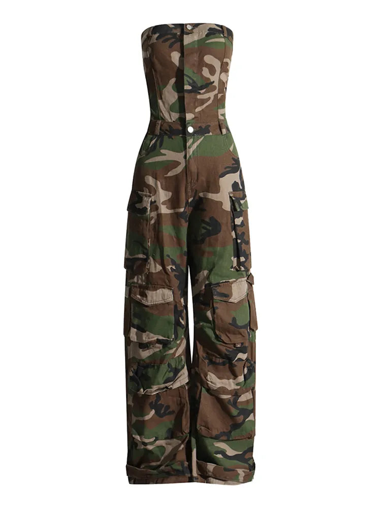 Strapless Camouflage jumpsuit cargo style 