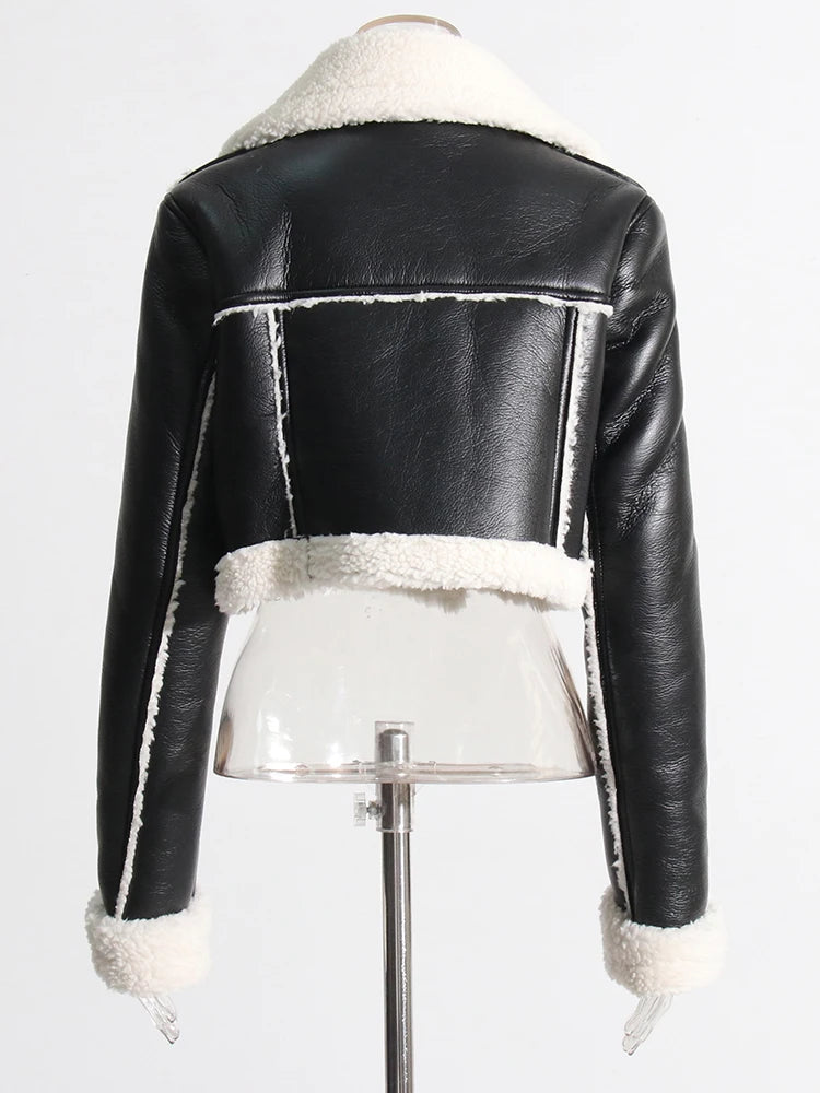 Black leather jacket with lambswool lining and collar