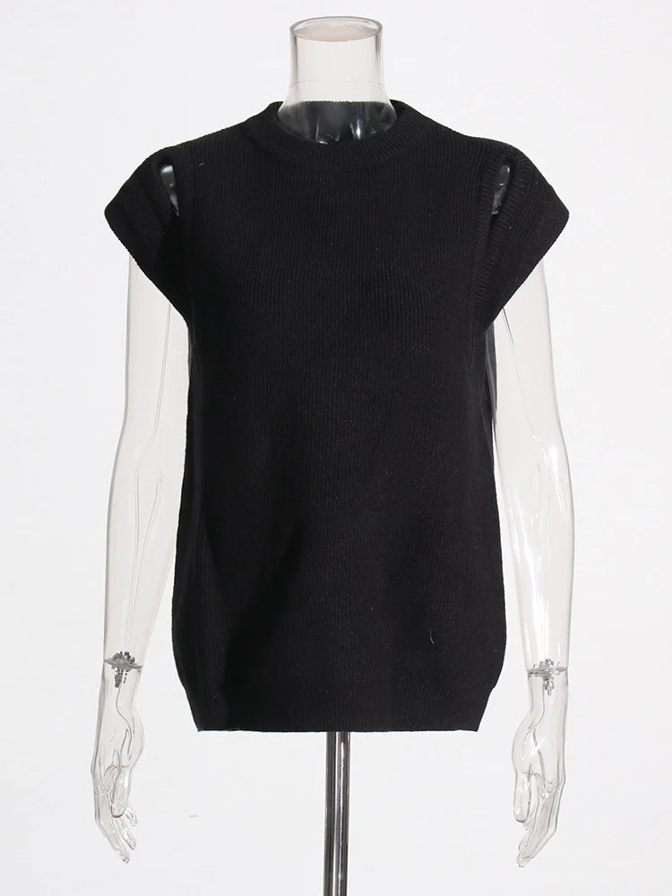 Black sweater vest with cutouts