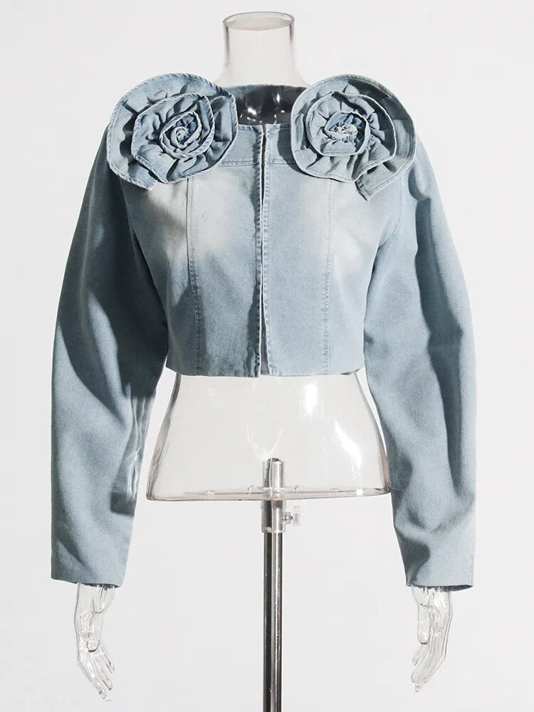 Light Blue Denim Jacket with two flower appliques