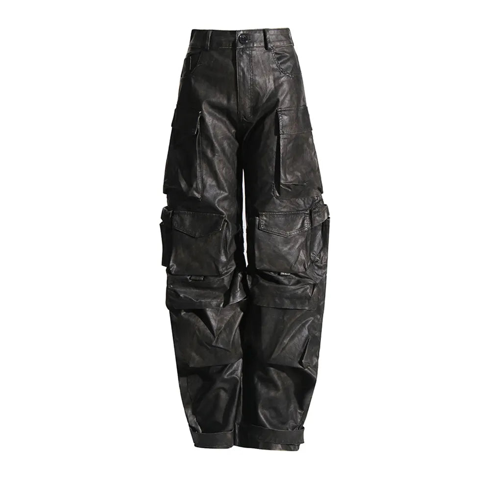 Dark Gray PU Leather Cargo Pant