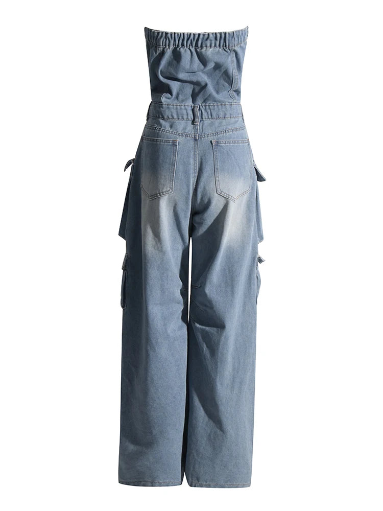 Denim Cargo Jumpsuit