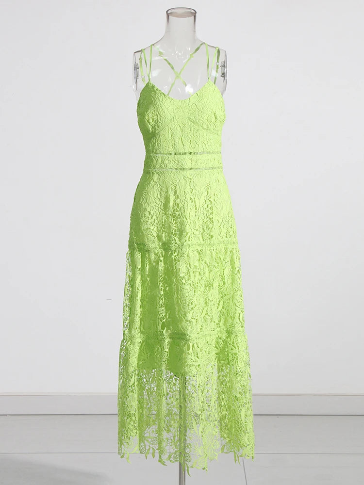 Zalia Atelier | Light Green Embroidered Lace Dress