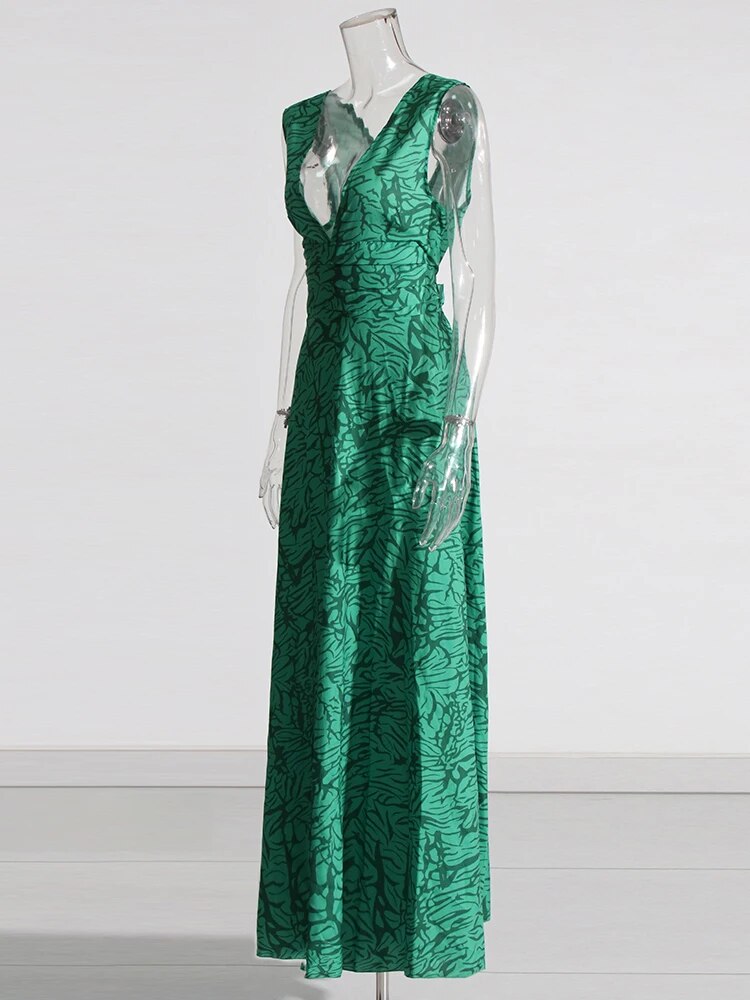 Green Maxi Dress plunge neck