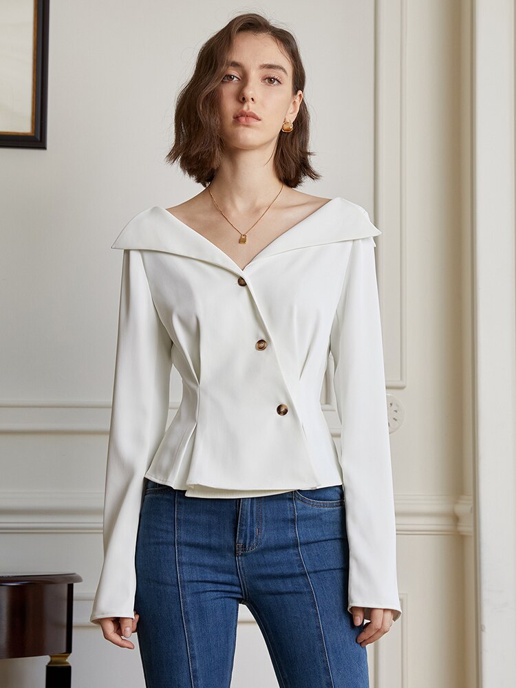 Chic White Shirt with lapel and buttons | Zalia Atelier