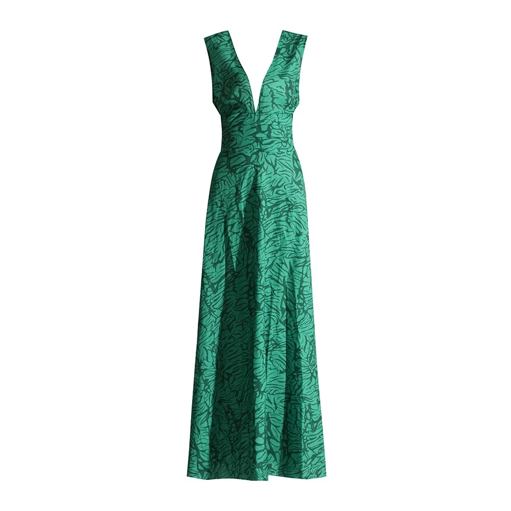 Green Maxi Dress plunge neck