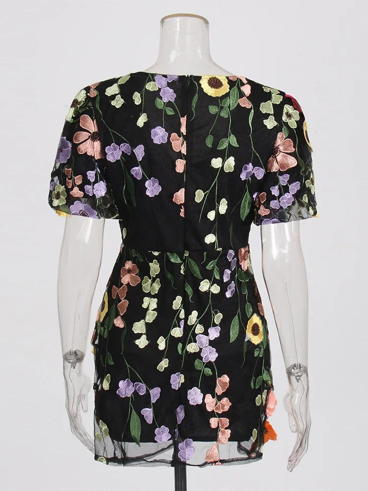 Floral Embroidery Mini Dress
