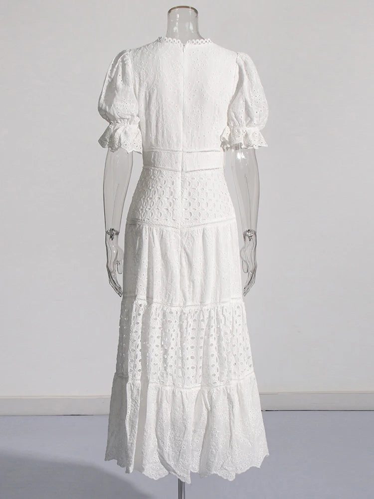 Puff Sleeves Embroidered Dress