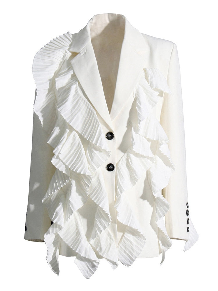 White Blazer with Ruffles | Zalia Atelier | Chic Style Fashion