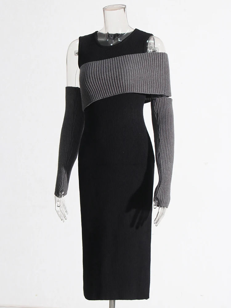 Zalia Atelier | Black Knit Dress with Grey Contrast