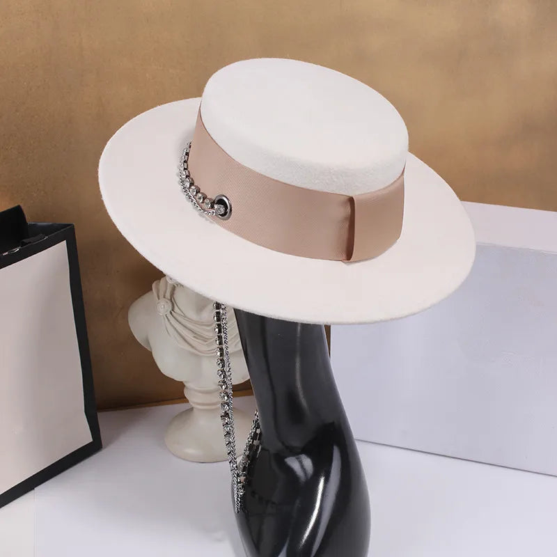 Rhinestone Chain Wool Hat