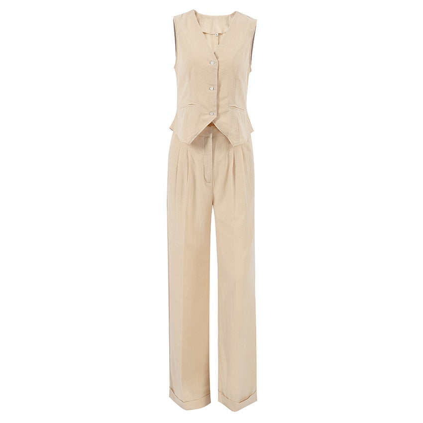 Beige Vest and Trouser Set | Zalia Atelier