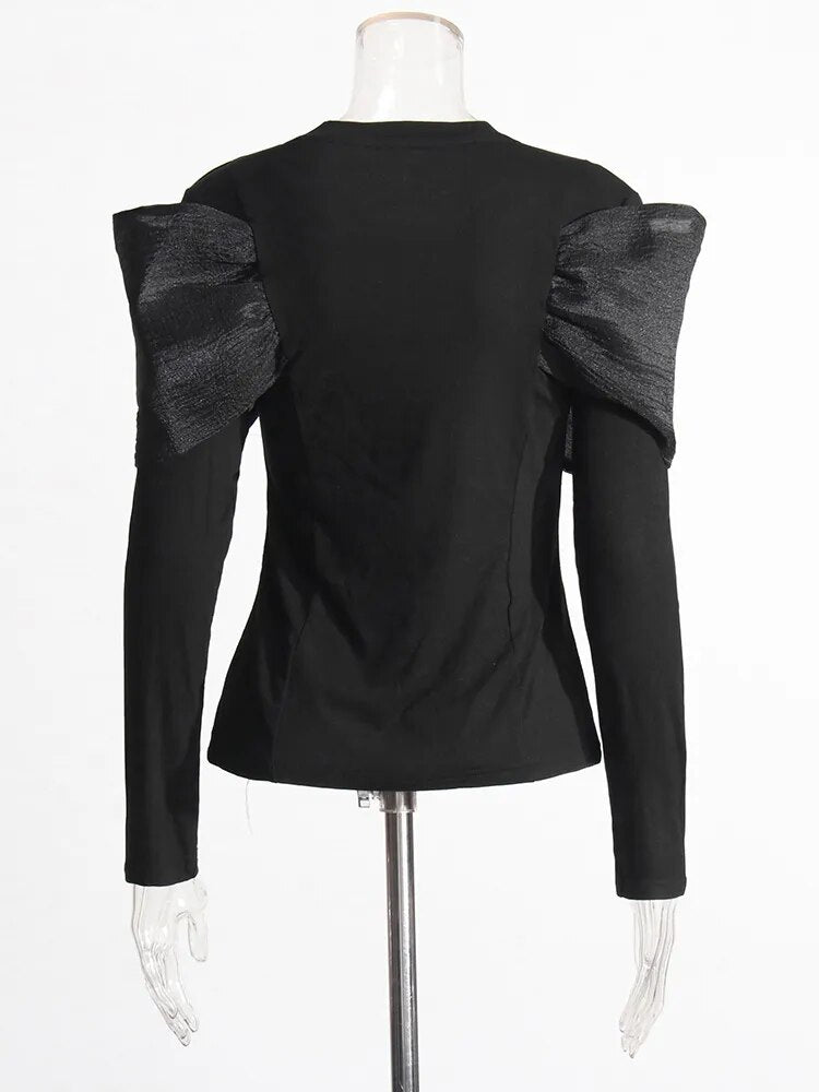 Black long sleeve top with bow tie detail | Zalia Atelier