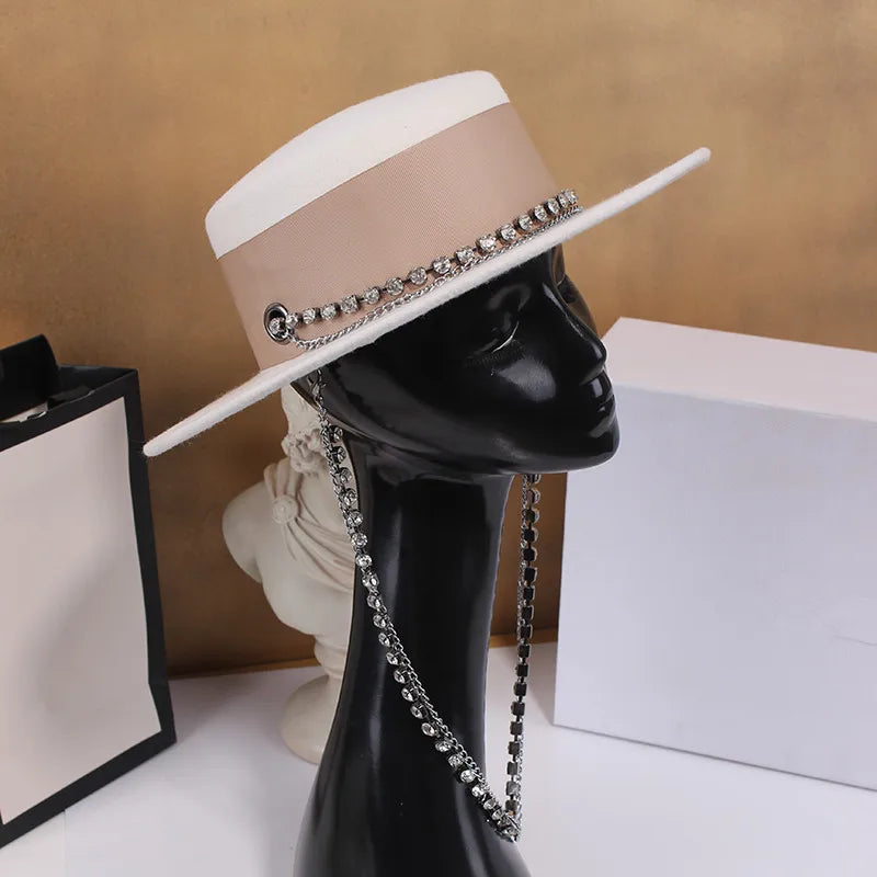 Rhinestone Chain Wool Hat