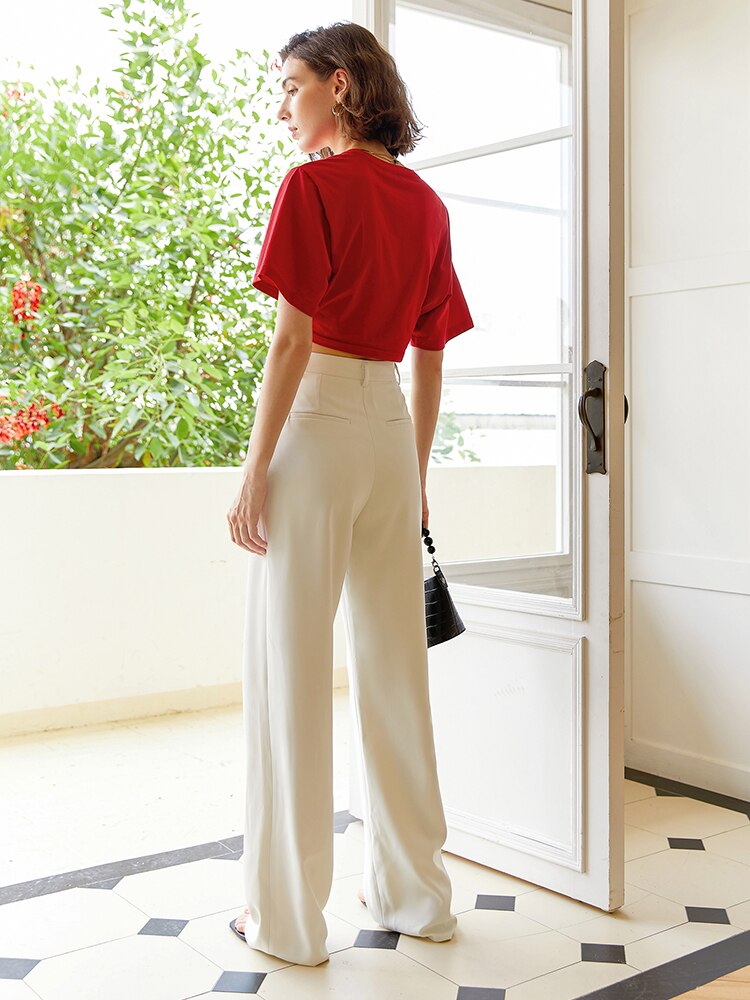 Zalia Atelier | Ivory Color Loose Fit Trousers | Minimalist Fashion Style