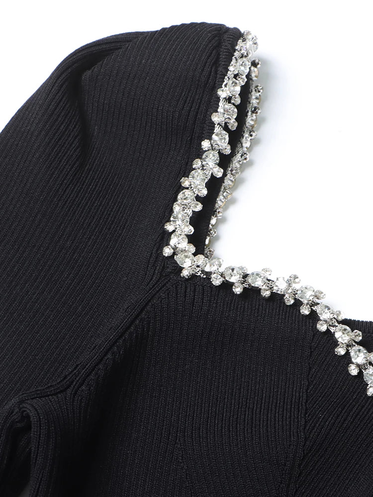 Rhinestone Trim Knit Dress