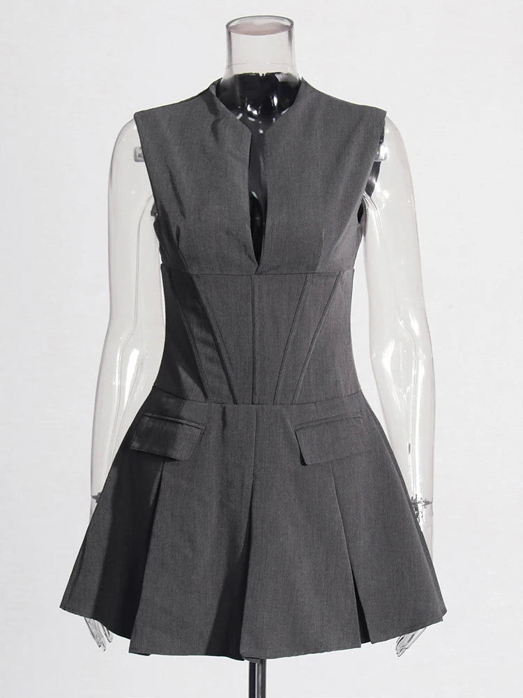 Zalia Atelier | Sleeveless Gray Mini Dress | Chic Style