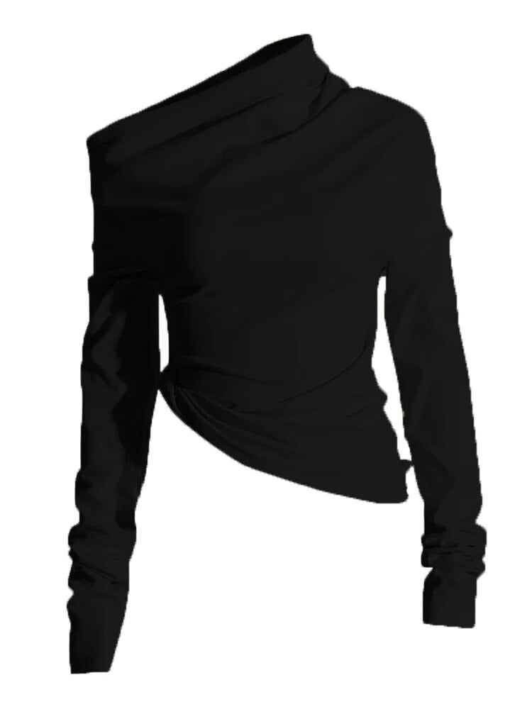 Black Asymmetrical Long Sleeve Top | Zalia Atelier