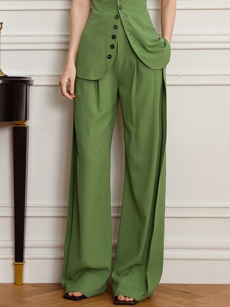 Green Wide Leg Trousers | Chic Style and Quality | Zalia Atelier