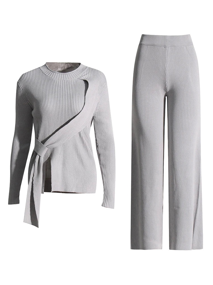 Grey knit top and pants matching set | Zalia Atelier