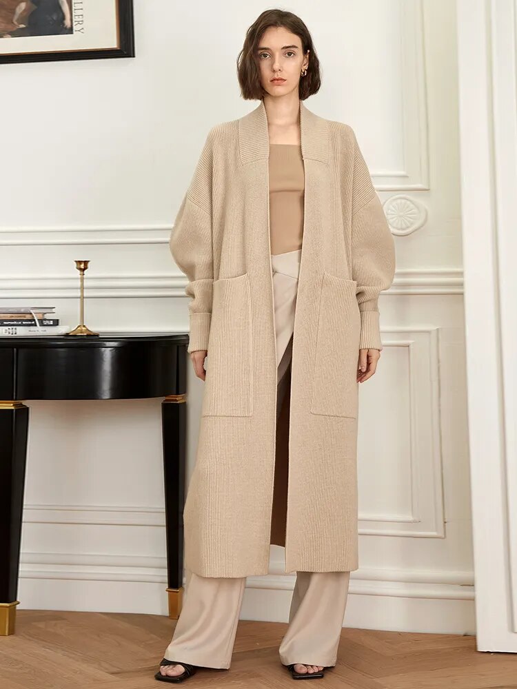 Light Khaki Long Cardigan of Chic Quality | Zalia Atelier