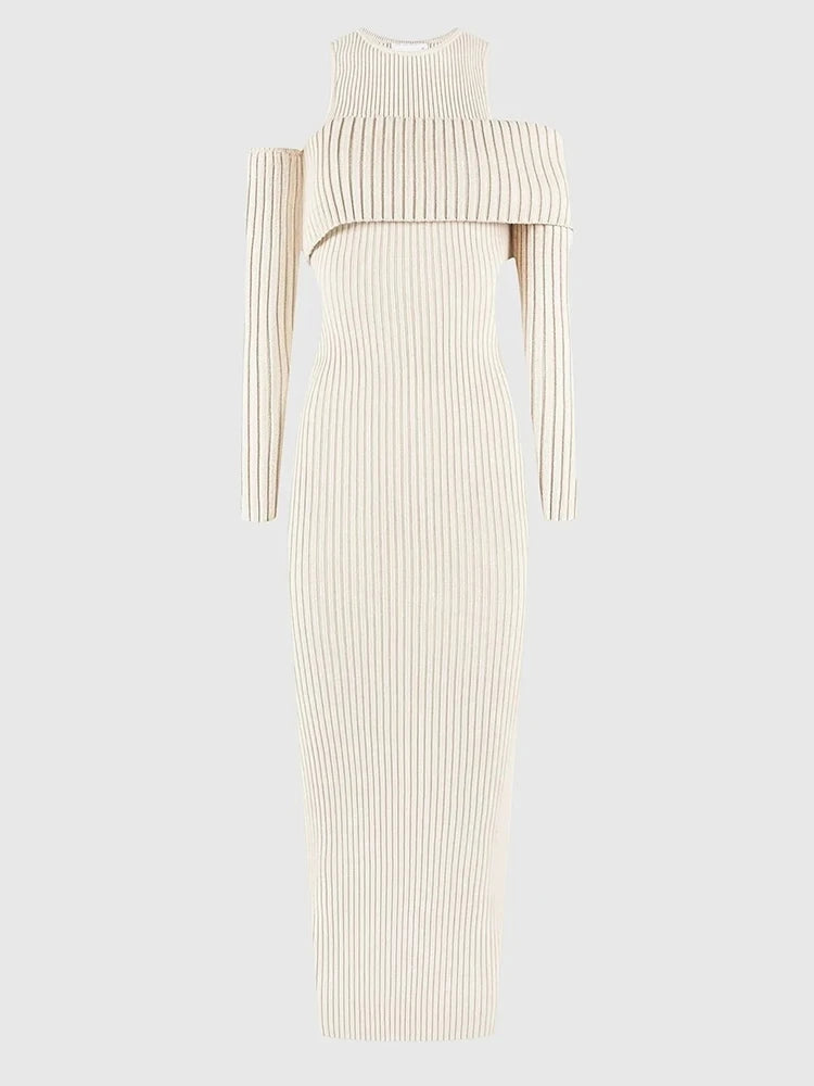 Zalia Atelier | Beige Knit Dress Bodycon 