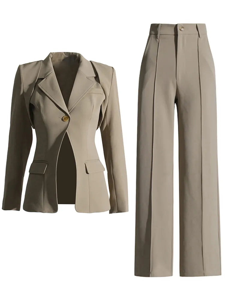 Dark khaki three piece suit chic design