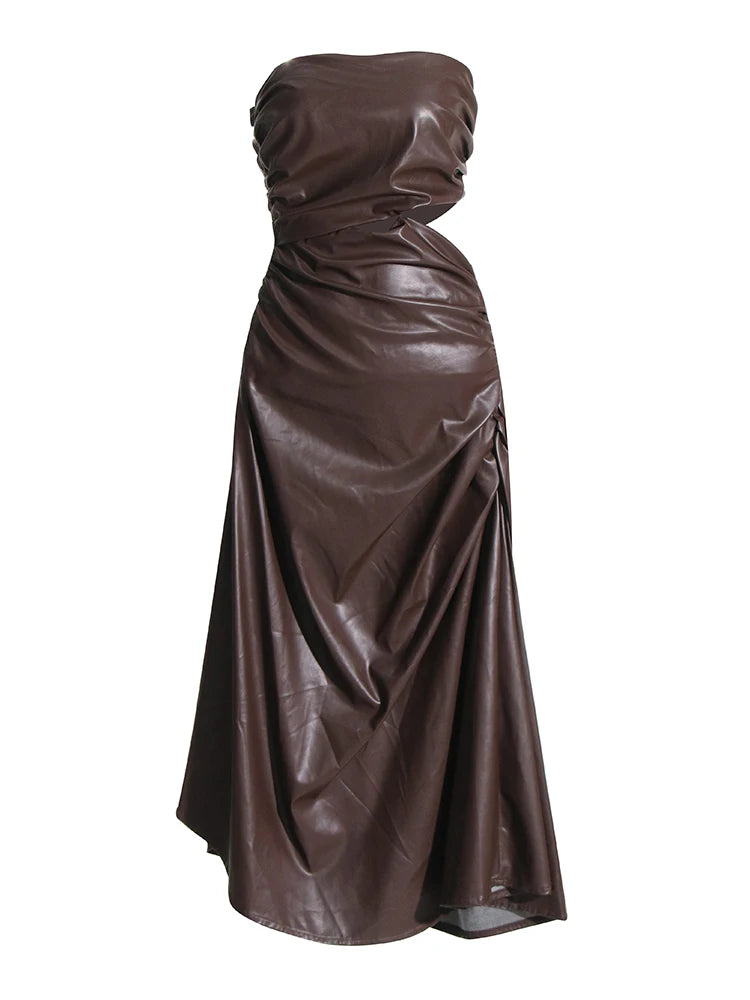 Zalia Atelier | Coffee brown strapless dress with waist cutout