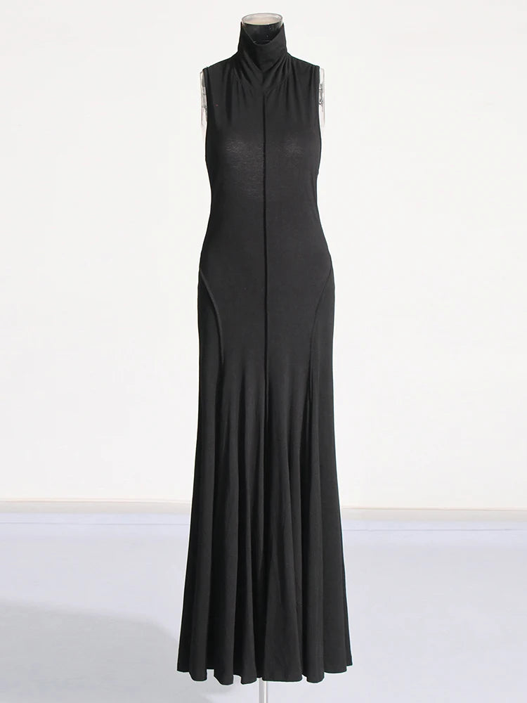 Zalia Atelier | Black  Maxi Dress | High Collar, Sleeveless, Backless | Drop Waist | Khaite Romee Dupe Dress 