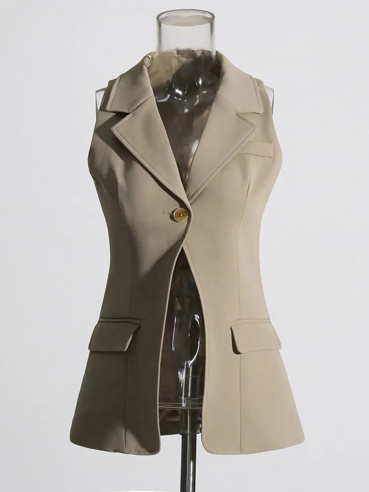 Dark khaki three piece suit chic design