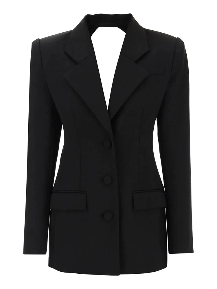 Black Blazer Back Cutout with Rhinestone Trim